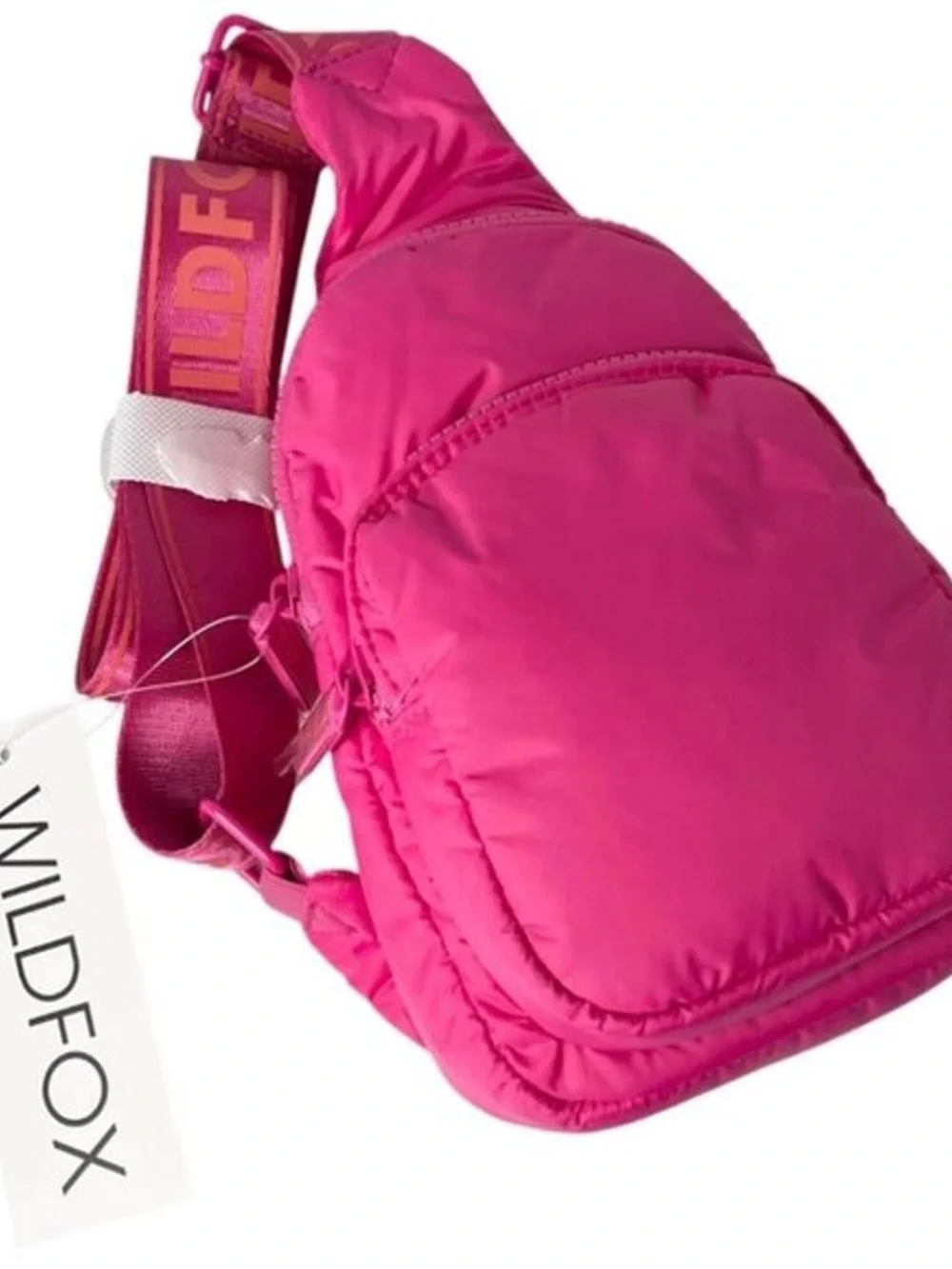 Wildfox Parachute Crossbody Zip Sling Belt Bag Handbag Purse Pink Puffy School